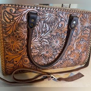 Western hand-tooled leather purse